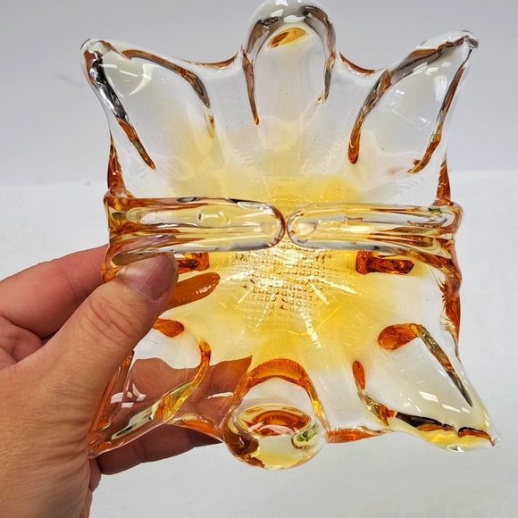 Vintage" Chalet Glass "amber split handle handblown basket - Picture 3 of 5